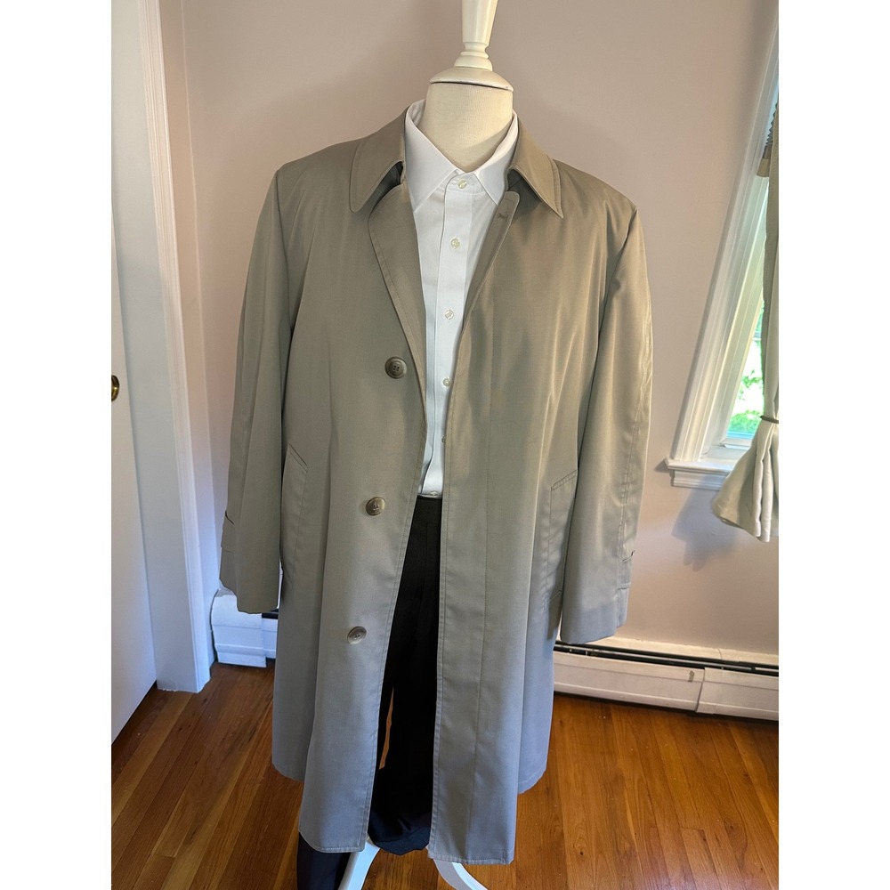 London Fog Maincoat Mens Tan Khaki Trench Coat Zip Out Faux Fur Lining 40 Short